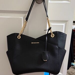 Michael Kors Black Tote with Gold Chain